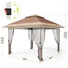 WhizMax Pop Up Outdoor Gazebo with Removable Curtains and Silver Coated Canopy
