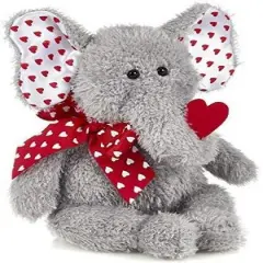 Bearington Hugh Loves You Stuffed Animal Elephant with Hearts and a Red Heart Printed Bow, 13 inches