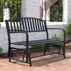 Sunnydaze 50" 2-Person Metal Outdoor Glider Bench, Black