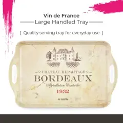 Pimpernel Vin de France Large Handled Tray - Rectangular Melamine Serving Tray with French Winery Label Design & Side Handles - Dishwasher Safe