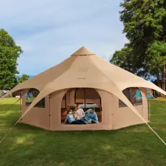 VEVOR Canvas Tent, 4 Seasons 5 m/16.4 ft Bell Tent, Canvas Tent for Camping with Stove Jack, Breathable Yurt Tent for up to 8 People