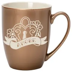 100 North Floral Heart 10 Ounce Bronze Metallic Finish, Comfortably Fits Your Hands, New Bone China Coffee Tea Cup Mug, Amore