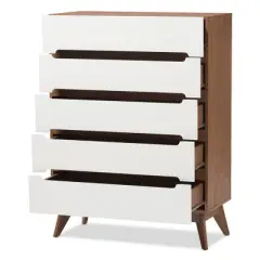 Calypso Mid-Century Modern Wood 5 Drawer Storage Chest Brown - Baxton Studio