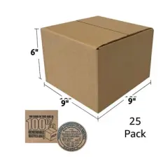 UOFFICE Pack of 25 Corrugated Shipping Boxes 9" x 9" x 6"
