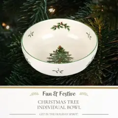 Spode Christmas Tree Individual Fruit Bowl - 7 Inch Porcelain Oatmeal, Salad, Soup, Cereal, Breakfast, Dessert Bowl - Microwave & Dishwasher Safe
