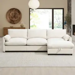 Whisen Oversized Chenille Sectional Sofa with Storage Ottoman and Pockets, Adjustable Phone Holder and Charging Ports