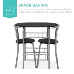 Best Choice Products 3-Piece Wood Dining Room Round Table & Chairs Set w/ Steel Frame, Built-In Wine Rack