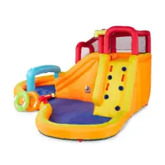 Banzai Kids Inflatable Outdoor Lazy River Adventure Water Park Slide and Pool & Battle Bop Combo Pack w/ Inflatable Gloves & Body Bumpers, 2 Pairs