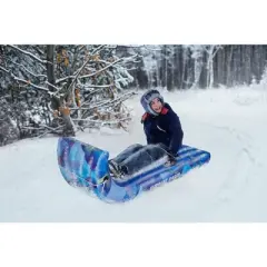 Slippery Racer Giant Inflatable Toboggan Snow Sled for Adults and Kids, Durable Heavy Duty, 2 Pack Red and Blue, 60"