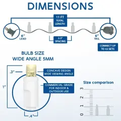 Novelty Lights 11 Feet 50 Light LED Christmas Lights White Wire, Connectable Mini String, Indoor/Outdoor, Commercial Grade, UL Listed