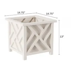 Lattice Design Planter Box &ndash; 14.75-Inch-Square Decorative Outdoor Flower or Plant Pot &ndash; Front Porch, Patio, and Garden Decor by Nature Spring (White)