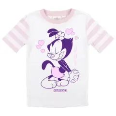 Animaniacs Dot and Hearts with Pink and White Stripe Pattern Youth Girl's Short Sleeve Pajama Set