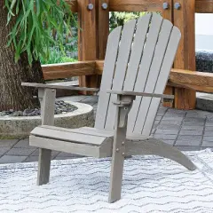 Cambridge Casual Sherwood Teak Weathered Outdoor Adirondack Chair with Cup Holder Gray: Weather-Resistant, 250lb Capacity