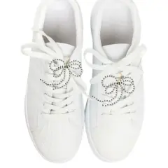 Unique Bargains Beaded Bow Shoelace Charms Black White 1 Pair