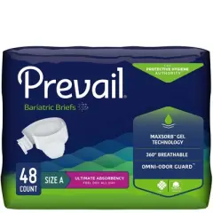 Prevail Bariatric Adult Incontinence Brief Bariatric Size A Heavy Absorbency Bariatric, PV-017, Ultimate, 48 Ct