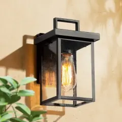 10.5" Square Metal/Glass Outdoor Wall Lamp Black - LNC