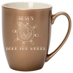 100 North Praying Hands Ship Wheel 10 Ounce Bronze Metallic Finish, Comfortably Fits Your Hands, New Bone China Coffee Tea Cup Mug, Jesus Take The