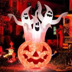 NAYSAYE Inflatable Holiday Decoration Ghost Pumpkin for Halloween Yard Party Outdoor Display, White and Pumpkin, 54"*36"*72"