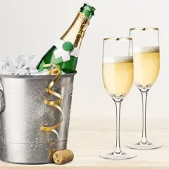 Berkware Crystal Champagne Flutes with Gold Tone Rim - 7.7oz