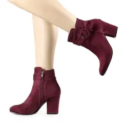 Allegra K Women's Round Toe Block Heel Boots Ankle Booties