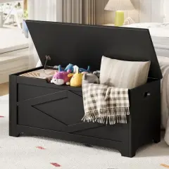 39.4" Storage Chest, Wooden Storage Bench with Safety Hinges, Easy Assembly, Large Toy Chest for Entryway, Living Room, Bedroom