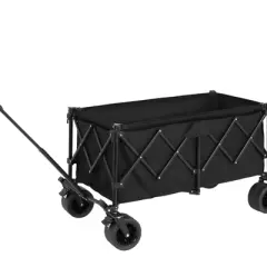DSVIMOY Foldable Extended Wagon with 220lbs Weight Capacity, 300L Folding Utility Garden Cart with Drink Holders, Black, 42.91"*20.87"*32.68"