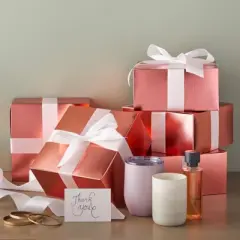 Stockroom Plus 10 Pack Rose Gold Gift Boxes with Lids, Ribbon & Greeting Cards for Birthday & Christmas Present, 8x8x4 in