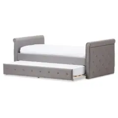Twin Swanson Modern and Contemporary Fabric Tufted Daybed with Roll-Out Trundle Guest Bed Gray - Baxton Studio: Polyester Upholstery, Nailhead Detail