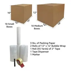 UBMOVE 36 Moving Boxes 2 Room Basic Moving Kit, Tape, Bubble, Packing Paper