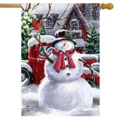 Briarwood Lane Snowfall Snowman Winter House Flag Red Pickup Truc