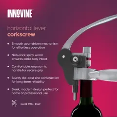 Innovine Horizontal Lever Corkscrew, Durable Die-Cast Zinc Construction Wine Opener with Non-Stick Spiral Worm, Perfect for Home Bar, Set of 1