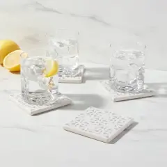 4pk Stoneware Stamp Coasters Light Blue - Threshold&trade;: Traditional Drink Coasters, Hand Wash, 4" Square, Set of 4