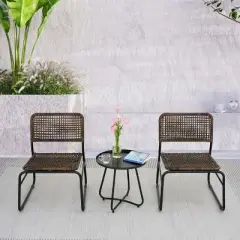 All-Weather Wicker Patio Conversation Set with Coffee Table, Steel Frame Outdoor Patio Small Space Chat Sets - The Pop Home