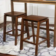 Sunnydaze Set of 2 Indoor Wooden Backless Counter-Height Stools - Dark Walnut - 25"