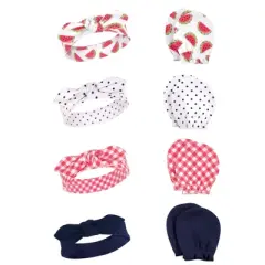 Hudson Baby Infant Girl 16Pc Headband and Scratch Mitten Set, Watermelon, 0-6 Months