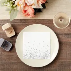 Blue Panda 50 Pack White and Silver Paper Napkins, Foil Polka Dots for Birthday Party Decorations, 3-Ply, 6.5 x 6.5 in