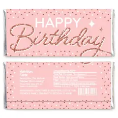 Big Dot of Happiness Pink Rose Gold Birthday - Candy Bar Wrapper Happy Birthday Party Favors - Set of 24