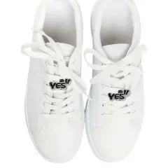 Unique Bargains Yes Pattern Shoelace Charms Black Silver Tone 1 Pair