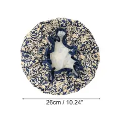 Unique Bargains Women Double Layer Flowers Shower Cap Navy Blue 1 Pc