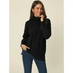 Seta T Women's Fall Winter Turtleneck Long Sleeve Spilt Hem Tunic Pullover Sweater