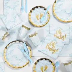 48ct Marble Baby Shower 'Oh Baby' Disposable Napkins Blue