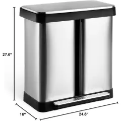 2 x 9.5 Gal (2 x 36L) Trash Can, Stainless Steel 2 Compartments Trash Can with Recycling Bin, Soft-Close Lid, Step-on Garbage Bin