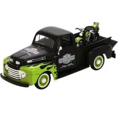 1948 Ford F-1 Pickup Truck Harley Davidson & 1948 Harley Davidson FL Panhead Motorcycle Black & Green 1/24 Diecast Models Maisto