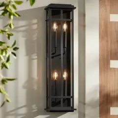 Possini Euro Design Modern Industrial Outdoor Wall Light Fixture Cool Black Windowpane Frame 30" for Post Exterior Barn Deck House