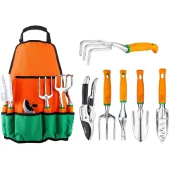 Ukoke 7-Piece Aluminum Garden Tool Set with Apron, Storage Pocket & Ergonomic Handles &ndash; Heavy-Duty Outdoor Kit for Men & Women