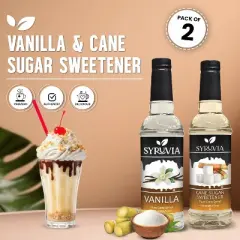 Syruvia Coffee Flavors Variety Pack: Vanilla & Cane Sugar Sweetener 25.4 fl oz Syrup