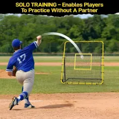 PLAYAPUT Baseball Rebounder Net - 4x4.5FT Pitchback Net for Pitching and Fielding Training, Adjustable Angle, Yellow and Black