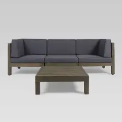 Oana 4pc Acacia Modular Sofa and Table Set - Gray/Dark Gray - Christopher Knight Home