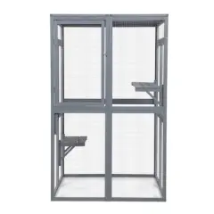 DOMETOUR Wooden Cat Catio Outdoor Cat Enclosure Cat House with Platforms, Sunshine Board, Hammock, Door, Kitten Cage