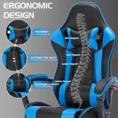 Hrinhom 24.8"W Ergonomic Computer Gaming Chairs with Massage Lumbar Support and footrest-Black+Blue
